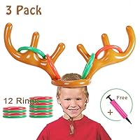 Tawcal Inflatable Antlers Ring Toss Game Reindeer Antler Hat Party Game Set Headband Christmas Games for Families Parties Favors Holiday Indoor Outdoor