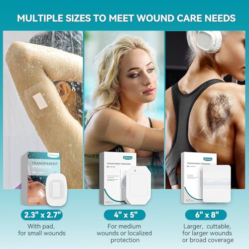 Dimora Transparent Film Dressing 50 Packs, Waterproof Adhesive Clear Bandages 4 in x 5 in, Wound Cover for IV Shield, Tattoo Aftercare Bandage,Clear Bandage Tape for Wound Care