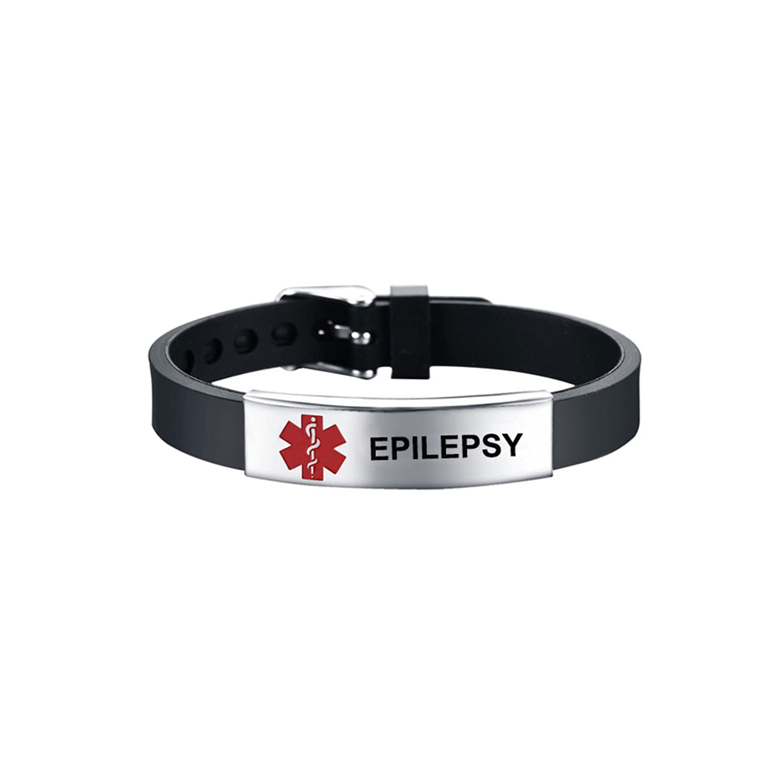 KunBead Jewelry EPILEPSY Medical Alert Bracelets for Women Adjustable Stainless Steel Silicone Emergency Awareness Medical ID Bracelet