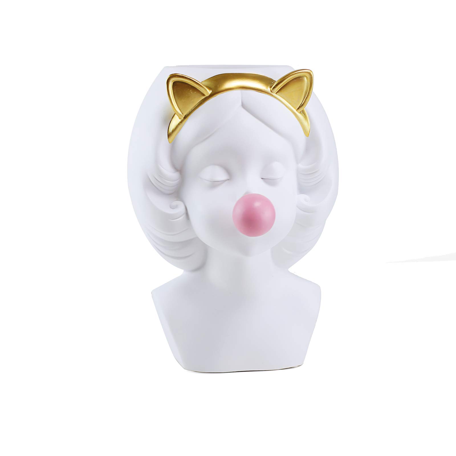 Poitemsic Funny Head Vase Statue Planter Pot Girl Blowing Bubbles Face Flowers Vases for Succulent Cactus Flowers Home Living Room Table Decoration