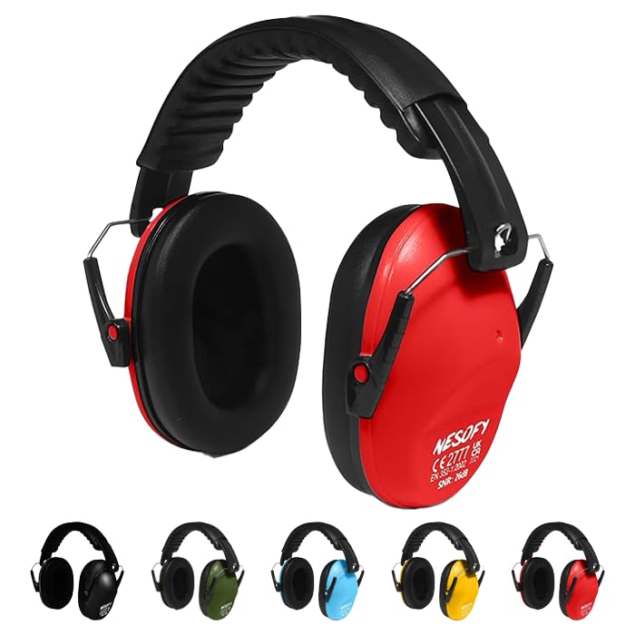 Nesofy Ear Defenders Children 26db | Protection & Noise Cancelling Kids Ear Defender Age 3 to16 Year | Foldable & Adjustable Headphones Autism for Baby (Red, One Size Kids)