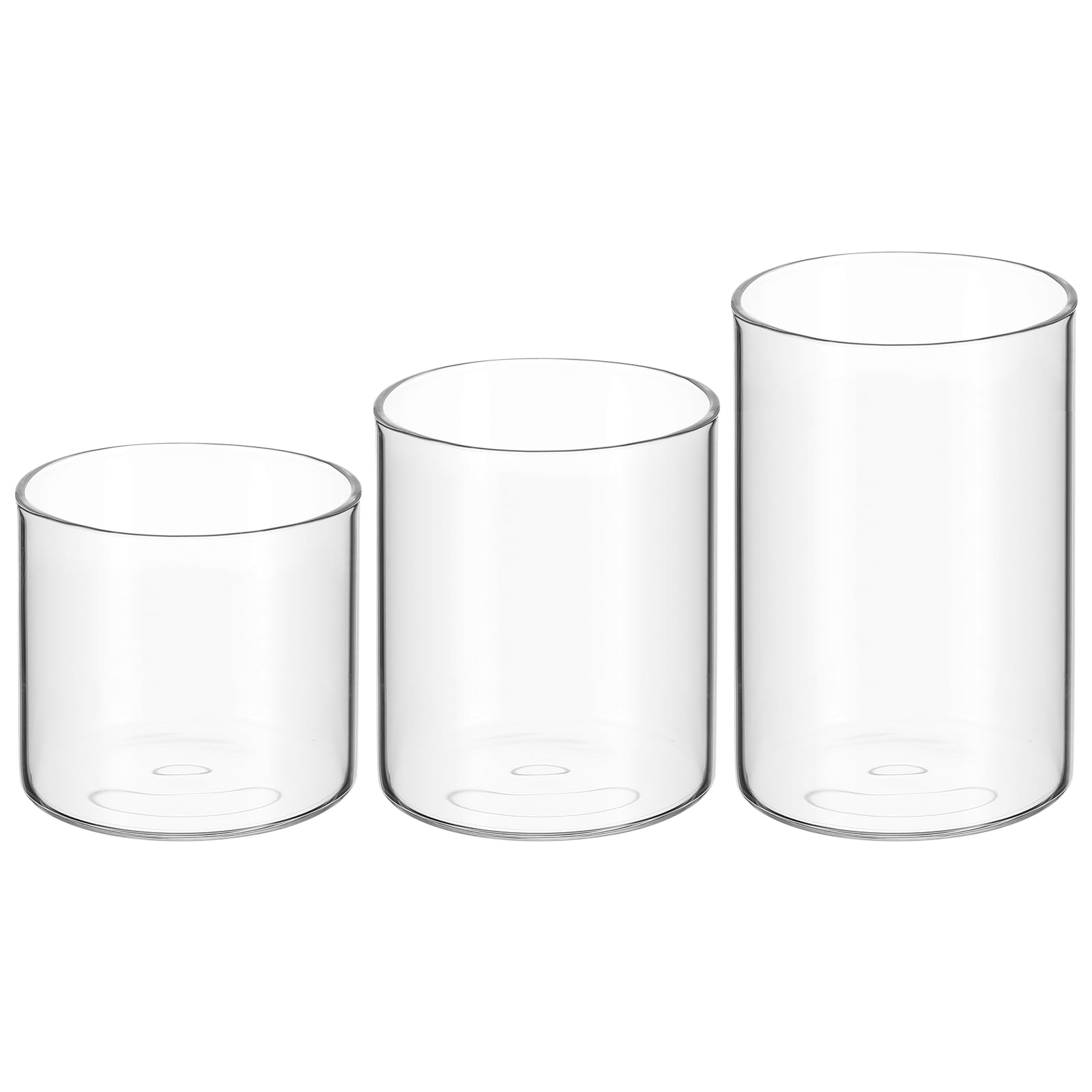 Cabilock Set of 3 Hurricane Candle Holder for Pillar Candles, 2.5in/3.1in/3.9in, Clear Glass Cylinder Tea Light Candle Cover with Bottom, Tealight Cover Wedding Centerpiece Decor