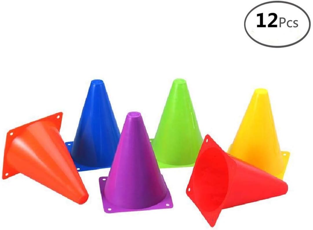 Willdo Plastic Traffic Cones, Sport Outdoor Training Safety Orange Soccer 18cm Soccer Flexible Cone Sets-6 Colors (12/24 pcs)