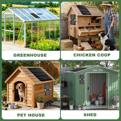 Solar Fan, 30W Solar Powered Fan, Solar Panel Fan Kit, IPX7 Waterproof Fans Exhaust Intake Mounting for Outside Greenhouse Shed Chicken Coop