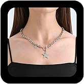 Erimberate Bohemian Star Paperclip Choker Necklace Gold Metal Star Pendant Necklace Minimalist Paperclip Link Chain Necklaces Chunky Pentagram T Bar Necklaces Jewelry for Women