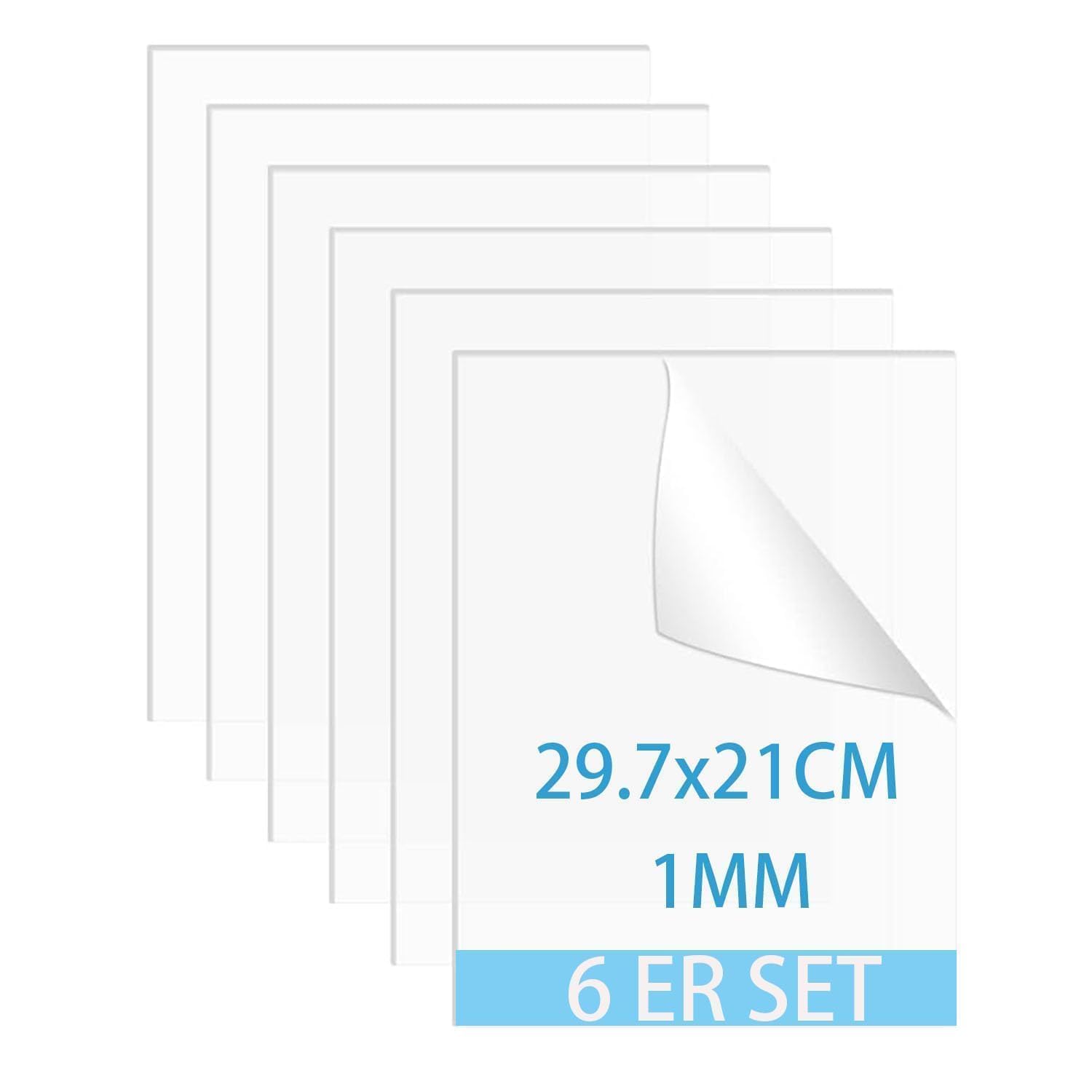 QEEYON 6 Pcs Clear Acrylic Sheets, 1mm Clear Acrylic Plastic Sheets Acrylic Panel for Picture Frame Glass Replacement, Table Signs, Calligraphy and Painting (A4,29.7x 21cm)