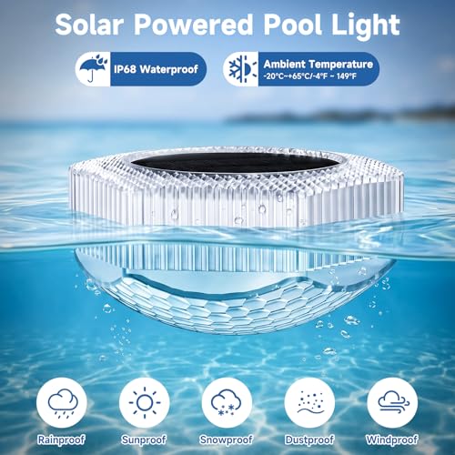 Solar Float Lights for Swimming Pool, 7 Colors RGB + Running Effect, IP68 Waterproof, 4 Brightness Levels, 10m Remote Control, Timer 2/4/6h - for Pool, Pond, Garden, Party Decoration