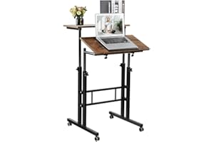 Hadulcet Stand Up Desk, Rolling Laptop Desk, Standing Computer Desk, Portable Rolling Standing Desk, Mobile Adjustable Desk on Wheels, Rolling Desk Podium Stand, Rustic Brown