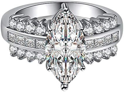 Purmy Women Ring White Gold Plated Marquise Cut CZ Crystal