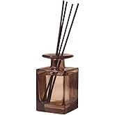 150ML/5OZ Square Amber Glass Diffuser Bottles Empty Refillable Vintage Diffuser Jars Decorative Aromatherapy Containers for Home Office(Excluding Aromatherapy Sticks)