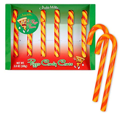 Archie Mcphee Pizza Candy Canes 3.8 Oz! Six Pizza-Flavored Candy Canes! Red And Yellow Stripes Colorful Sweets! Tastes Like A Slice Of Pizza! Choose Your Flavor! (Pizza)