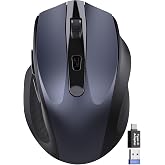 Wireless Mouse for Laptop, Quiet Cordless Computer Mice for Office &amp; Travel | 2.4GHz, USB-A Port &amp;USB-C Adapter, 6 Buttons, 3 Level DPI, for S to M Size Hands, Silent Mouse for PC, Desktop, Macbook, MAC