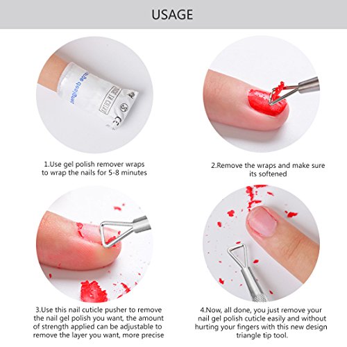 Nail Art Soak Off Gel Polish Cuticle Pusher Peeler Scraper Remover Tools with Unique Triangle Tip Design Stainless Steel by GADGETS ENTREPOT - Thumbnail 3