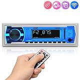 Pyle Marine Bluetooth Stereo Radio - 12v Single DIN Style Boat In dash Radio Receiver System with Built-in Mic, Digital LCD, RCA, MP3, USB, SD, AM FM Radio - Remote Control - PLMRB29W (White)