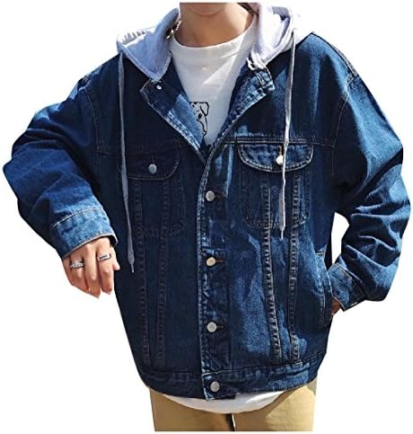 FreelyMen Freely Men Loose Fit Hoodie Wild Denim Jean Jacket Coats Outerwear Blue 2XL