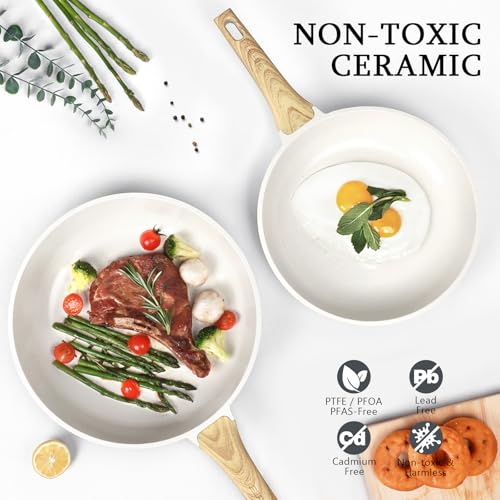 GiPP Nonstick Frying Pan Skillet Set- Ceramic Coating Non Stick Pans, Healthy Non-Stick Fry Pan Omelette Pan Egg Pan, Compatible with All Stoves, Dishwasher Safe, PFOA Free(White, 24CM+26CM+28CM)