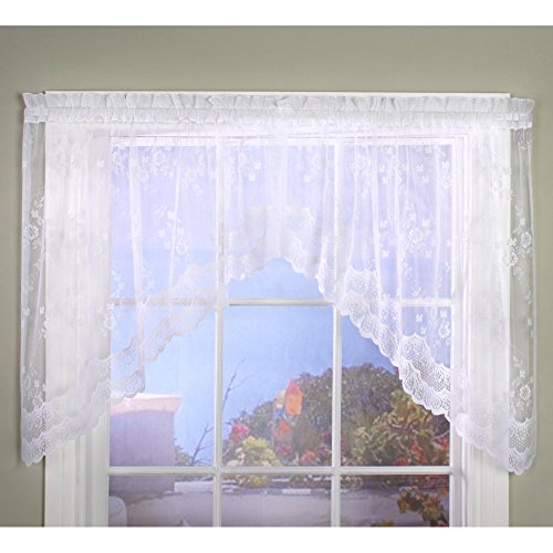 Commonwealth Mona Lisa Bridal Lace Rod Pocket Curtain Swag in White