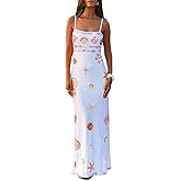 Women Summer Sleeveless Boho Long Dress Backless Bodycon Midi Maxi Dress Y2k Spaghetti Strap Floral Beach Sundress