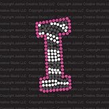 Zebra Letter I Iron On Rhinestone Crystals and Pink Rhinestud T-Shirt Transfer by Jubilee Rhinestones