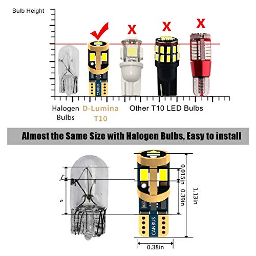D-Lumina 194 LED Bulb White Canbus Error Free 9-SMD 4020 Chipsets 168 175 W5W 2825 T10 Sockets Interior Bulbs Fits Car Dome Map Door Courtesy License Plate Trunk lights,4-Pack