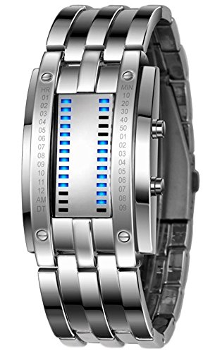 COCOTINA Luxury Men's Waterproof Stainless Steel Date Digital LED Bracelet Sport Watches (Silver) - Thumbnail 2