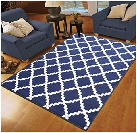 Venice Collection, 6 Feet X 9 Feet, (Non- Skid/Slip), Traditional Oriental Ethnic Rectangular Design, Kitchen/Bathroom/Hallway Area Rugs Runner (Navy Blue White)
