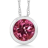 Gem Stone King 14K White Gold Pink Tourmaline Pendant Necklace For Women (0.50 Cttw, Gemstone October Birthstone, Round 5MM, with 18 Inch Chain)