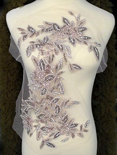 1 piece New fashion handmade Rhinestones lace triming wedding dress Accessories 48X26cm (Silver with pink)