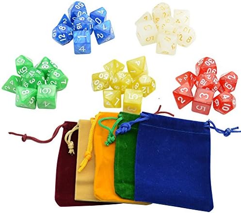 5 x 7(35 Pieces) Polyhedral Dice for Dungeons and Dragons DND RPG MTG D20 D12 D10 D8 D6 D4 Table Games with Drawstring Pouches by NATUREBELLE