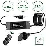 Outdoor Dimmer, 650W String Light Dimmer, Wireless RF Smart Plug-in Outdoor Dimmer Switch - Timer Function/IP65 Waterproof/50FT Control Distance/9.8Ft Extension Cord for Incandescent Strings Lights