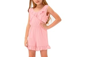 BesserBay Girls Summer Sleeveless Romper Ruffle Trim Casual Jumpsuit 4-14 Years
