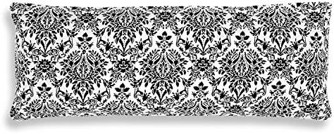 Microfiber Body Pillow Cover Case, 20 x 54 Inches, Decorative Black &amp; White Damask Print
