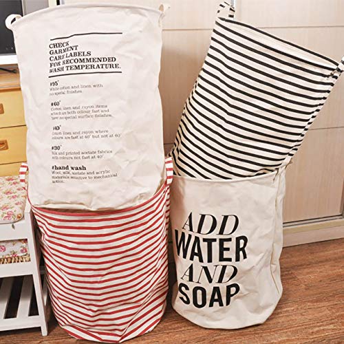 Uheng Dia 16" X H 20" Large Laundry Basket Bag, Cotton Linen Waterproof Collapsible Washing Storage Dirty Clothes Hamper Bag Foldable Bin Organizer with Handles for Toy