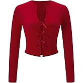winkbay Women's Bow Cut Out Crop Tops Y2k Long Sleeve V Neck Cute Party T Shirts Going Out Outfits