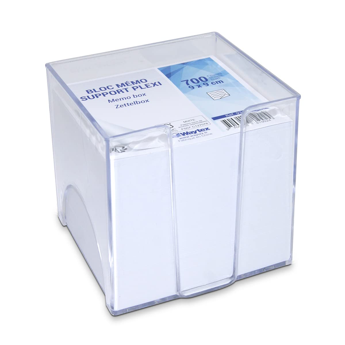 WAYTEX 931150 Memo Pad with 700 White Notes 9 x 9 cm with Transparent Plastic Holder