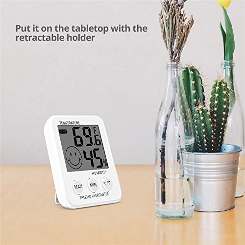 Digital Thermometer Indoor Hygrometer Humidity Meter Room Temperature Monitor Large LCD Display Max/Min Records for Home Car Office White by SoeKoa (2 Pack) - Thumbnail 3