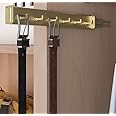 6-Hook Designer Wardrobe Reversible 13.75" Length Closet Belt Rack with 12" Retractable Pullout Extension and Installation Hardware (Matte Brass)