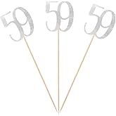 Silver Glitter 59th Birthday Centerpiece Sticks, 12-Pack Number 59 Table Topper Anniversary Party Decorations