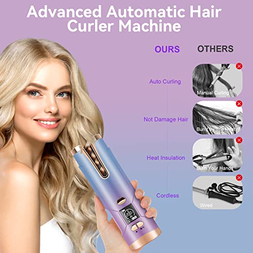 Automatic Curling Iron,Cordless Auto Hair Curler, Rotating Curling Iron with 5200 mAh Battery, Adjustable Temperatures & Timers Hair Crimper for Women. (Multicolored)
