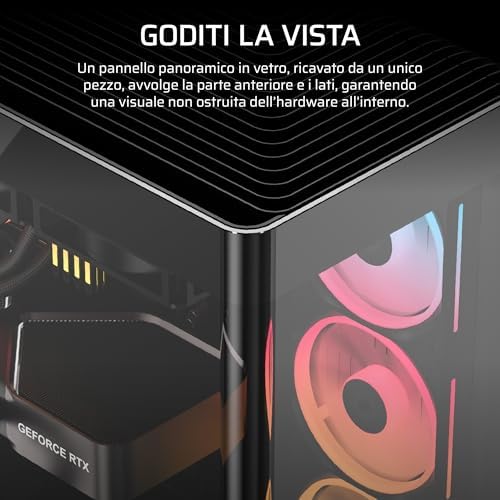 FRAME 4500X LX-R RGB LINK Case Mid-Tower per PC con Vetro Panoramico – Sistema di Montaggio InfiniRail, Anti-Sag della GPU, Include 3 Ventole LX120R RGB LINK – Nero