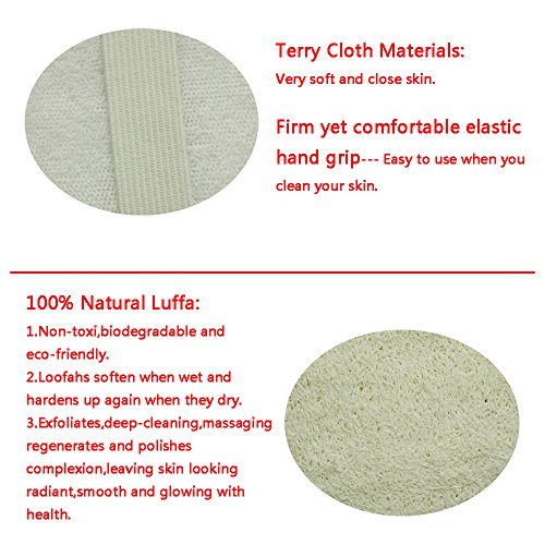 Loofah Exfoliating Back Scrubber For Shower, Double Side Scrubbing Strap, Body Bath Sponge with 100% Natural Luffa, Back Washer for Men and Women