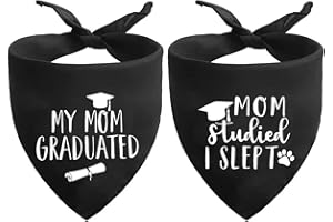 SARYBEI 2025 Black Graduation Dog Bandanas Puppy Scarf - My Mom Graduated Dog Outfits - 2 Pcs Adjustable Triangle Double-Layer Reversible Pet Bandanas for Small Medium Large Dogs