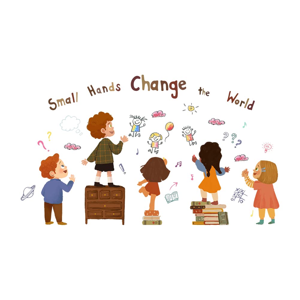 SUPERDANT Small Hands Change the World Colorful Inspirational Diversity Inclusion Handprints Nursery Decorations Kids Bedroom Vinyl Art Wall Sticker Nursery Classroom Decor