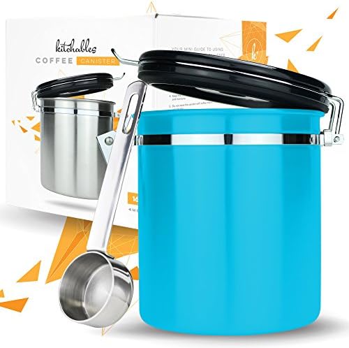 Coffee Storage Container with Scoop - Airfresh Valve Stainless Steel Metal Canister for Fresher Coffee Ground or Beans