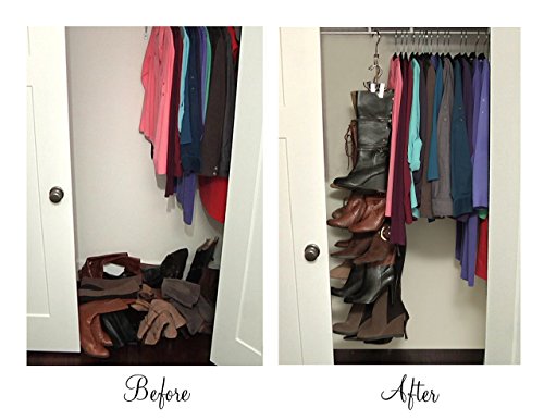 NEW IMPROVED SYSTEM: Boot Stax-- Vertical Boot Storage System-- 1 Hanging Swivel Rod with 12 Hooks - Includes 6 Boot Hangers (Boot Stax)