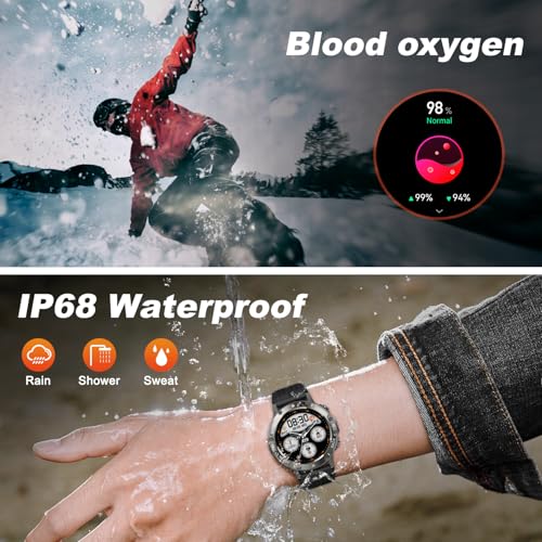 Men's Smartwatch with Calls: Military Waterproof Fitness Tracker Bluetooth Digital Smart Watch Sports Pedometer Bracelet Activity Heart Rate Monitor Sleep Monitor for iOS Android
