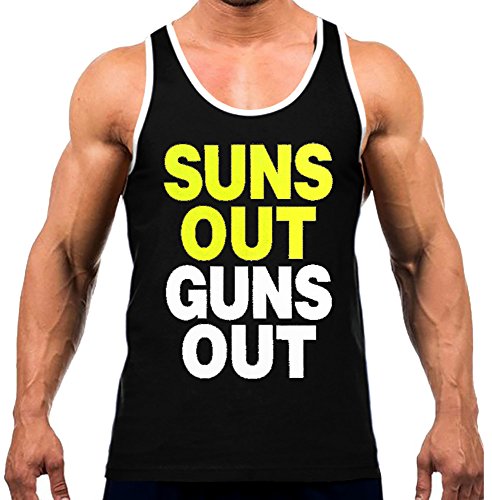 Men's Yellow Sun's Out Guns Out Tee White Trim Black Tank Top Black