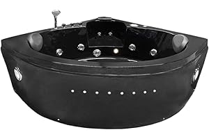Whirlpool Massage Hydrotherapy 2 Two Person 59.05" Black Corner Bathtub hot tub Dolphin