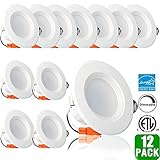 12 Pack - Hykolity 4 Inch Retrofit LED Recessed Can Light, 9W (65W Replacement), 3000K Warm White, Energy Star, UL Listed, Dimmable LED Downlight, Ceiling Light Fixture
