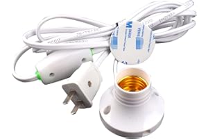 SZGATE E27 Light Bulb Socket About 2.8m White Pure Copper core 2x1 mm2 Cord to 2-Prong with On/Off Switch Screw Round Double-Sided Tape